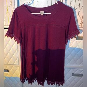 Burgundy Top with Lace Detail